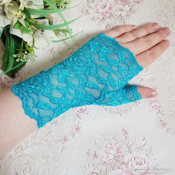 Wedding kty72 - 18cm one-finger turquoise lace gloves