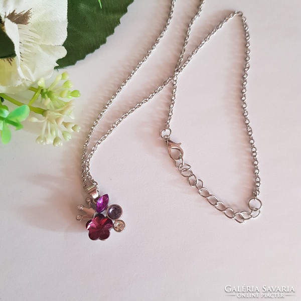 New, purple rhinestone flower necklace with crown pendant