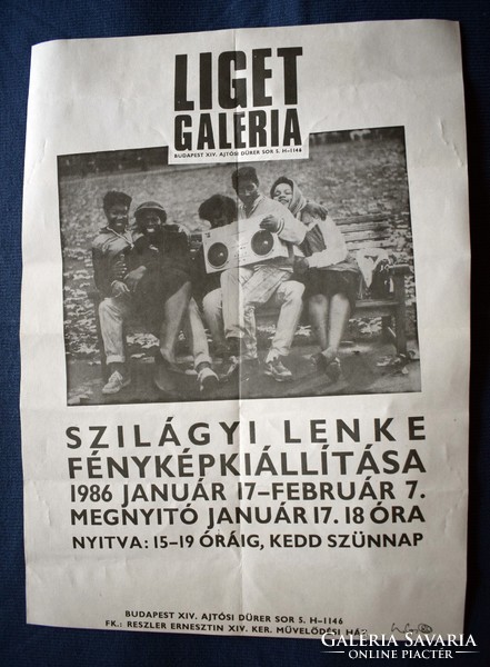 Photo exhibition of Lenke Szilágy, Liget gallery, January 17 - February 7, 1986. Poster advertisement 30x41cm