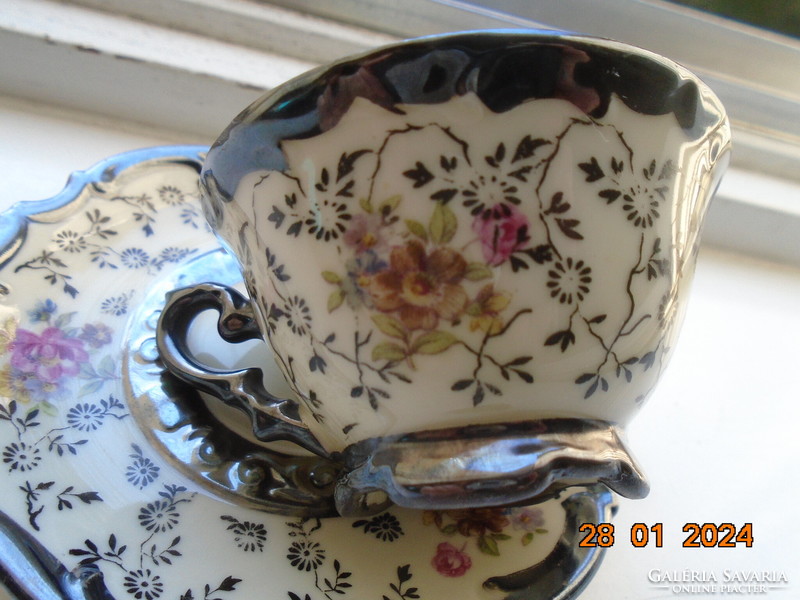 1930 Rudolf Wachter net-like small silver and colored Meissen flower embossed coffee set