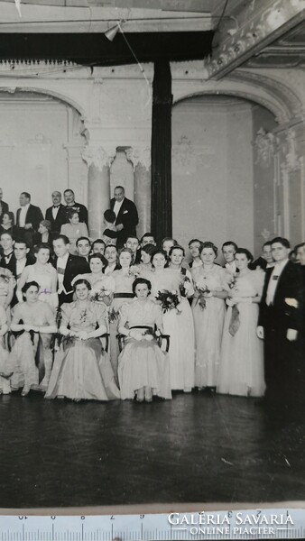 1939 Greek Catholic Budapest ball dance evening stamp + caption marked photo group photo