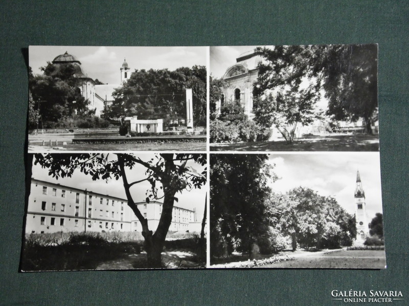 Postcard, aszod, mosaic details, boys' educational institute, heroic monument, church, Podmaniczky Castle