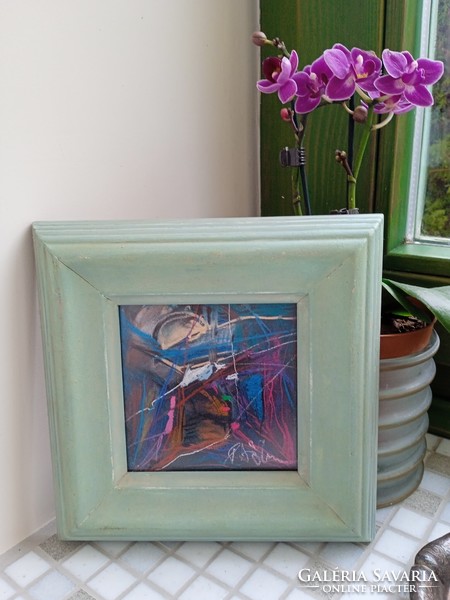 Abstract powder pastel framed 18 x 18 cm