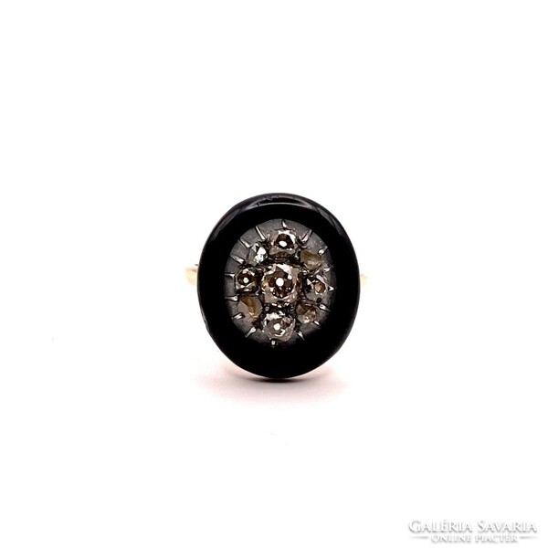 4468. Art deco ring with diamonds and black enamel