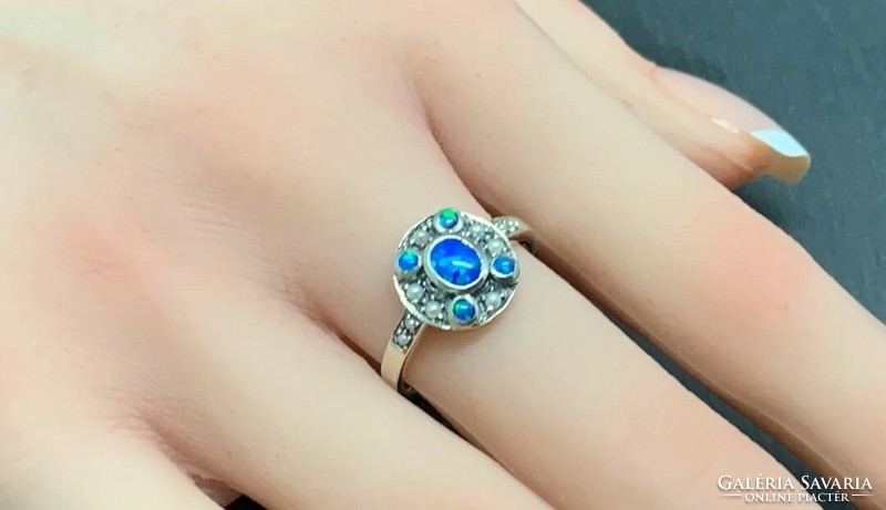 Kék opál drágaköves, sterling ezüst gyűrű /925/ 57- es méret - új, sok kézműves ékszer !