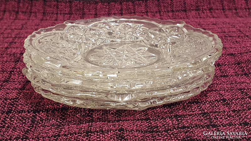 4 Pcs. Polished, lead crystal, cake plate. 15 cm diameter.