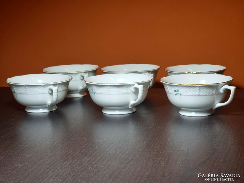 6 green floral Herend porcelain teacups/without base, with gilded decor, xx. Second half of No