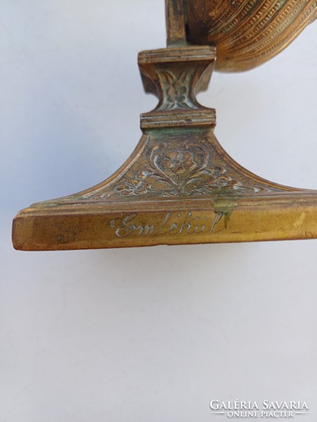 Antik bronzírozott ón asztali szenteltvíztartós kereszt
