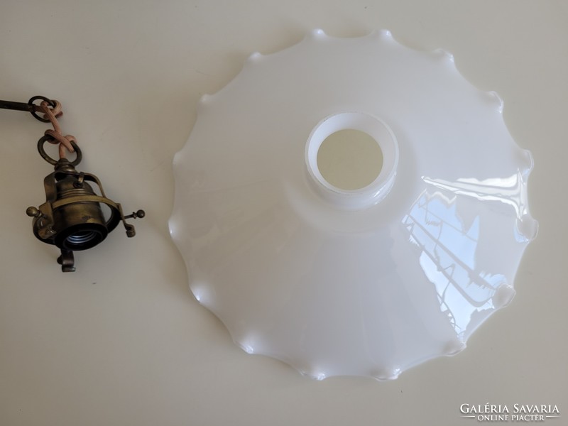 Régi 40 cm fodros opálüveg búrás réz mennyezeti üveg art deco lámpa