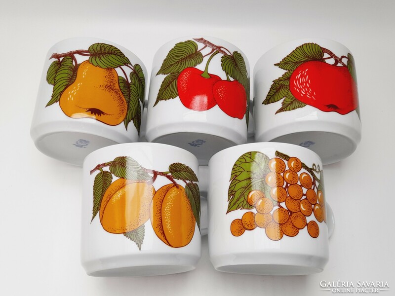 Alföldi house factory mugs with fruit patterns, 5 in one