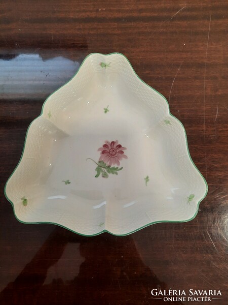 Herend flower-patterned porcelain triangular serving bowl