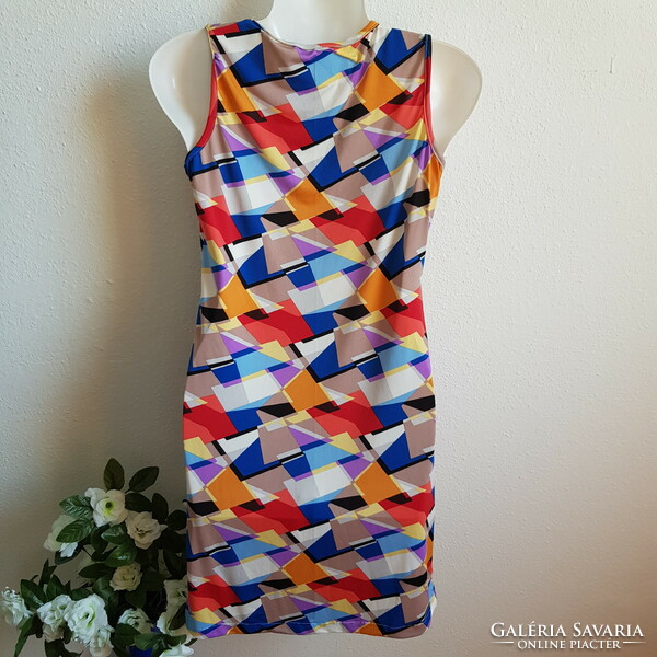New, approx. S custom-made colorful diamond mini dress, sleeveless summer dress, tunic
