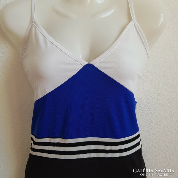 New L-size black-white-royal blue strappy midi dress