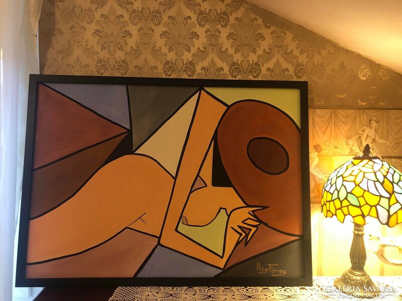 Forray Nóry kortárs festőművész 50x70 cm modern absztrakt akt vászon festmény - Inkognitó