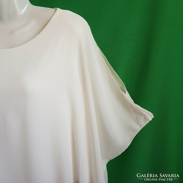 Új, L-2XL-es fehér színű muszlinnal díszített, alkalmi ruha virágmintás szoknya résszel