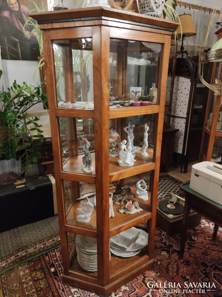 1. A curiosity! Antique, Biedermeier, walkable, glass-enclosed small cherry wood display case