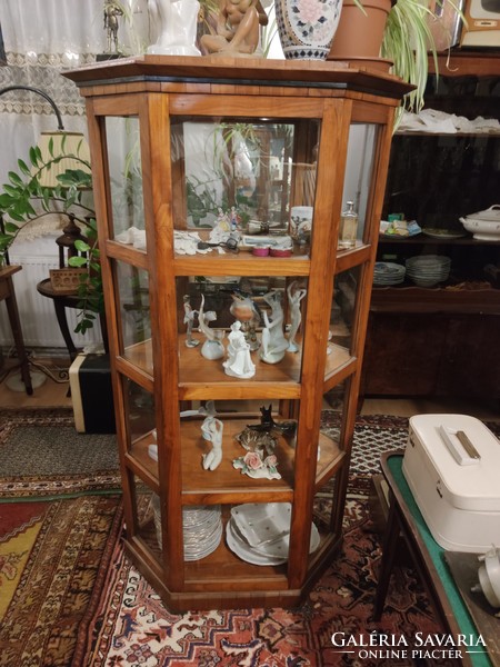 1. A curiosity! Antique, Biedermeier, walkable, glass-enclosed small cherry wood display case