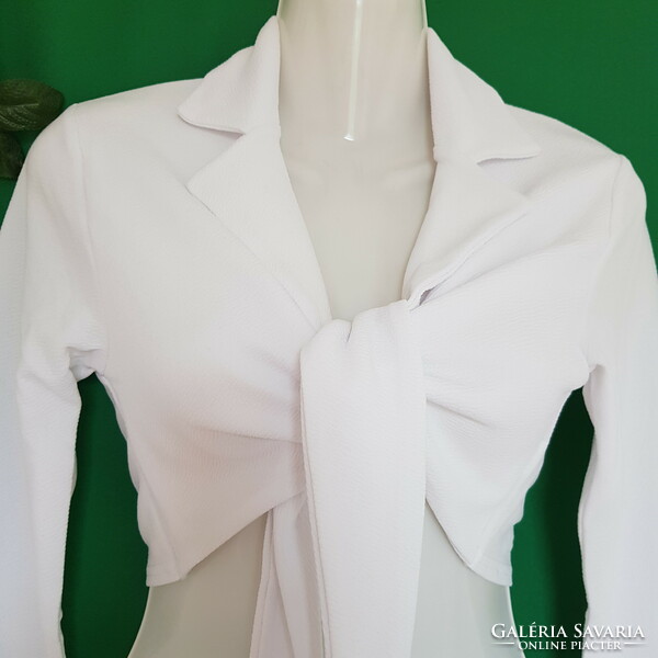 New, size 36/s, snow-white, black bordered long-sleeved, tie-up bolero, semi-blazer, jacket