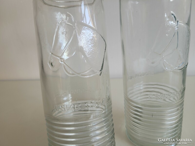 Régi vintage 1 literes csíkos üveg palack Csikóscsárda ló motívumos csárda üveg