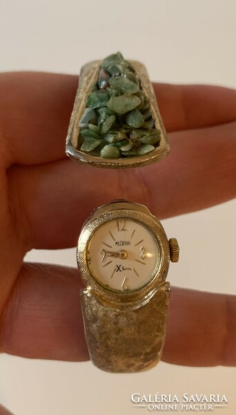 Beautiful antique special Swiss medana jewelry watch clock wristwatch openable gold plated bangle bracelet