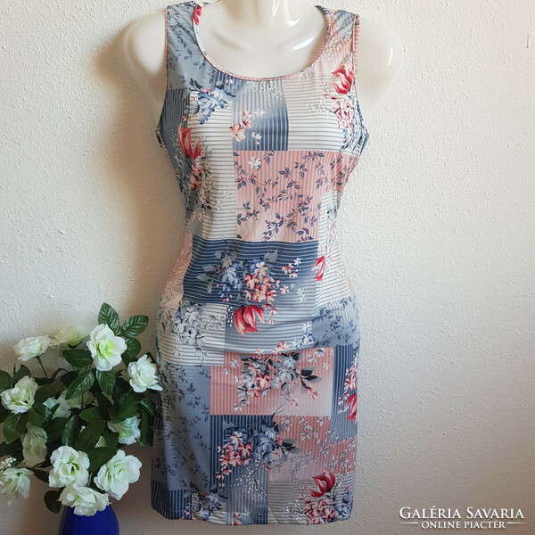 New, approx. S custom-made flower print mini dress, sleeveless summer dress, tunic