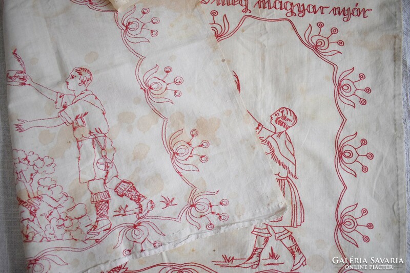 Antik néprajzi hímzett kézimunka Turul Madár szállj irredenta falvédő dekoráció 99 x 59 cm