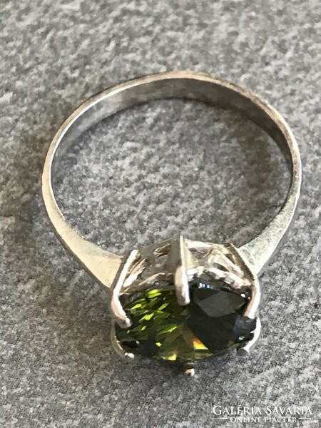 Silver ring with a polished tourmaline stone, size 7.5