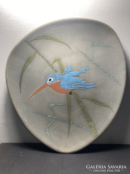Retro decorative wall plate with a beautiful kingfisher motif. Probably Ruscha pottery
