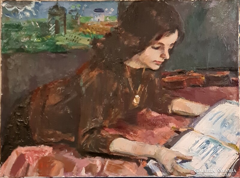 András Balogh (1919 - 1992): girl with sheet music