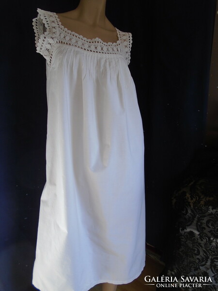 Antique, turn-of-the-century cotton nightgown, dress with crocheted upper part.