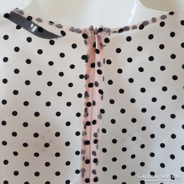 New, size 44/l transparent top with black dots on a pink base, baggy sleeves