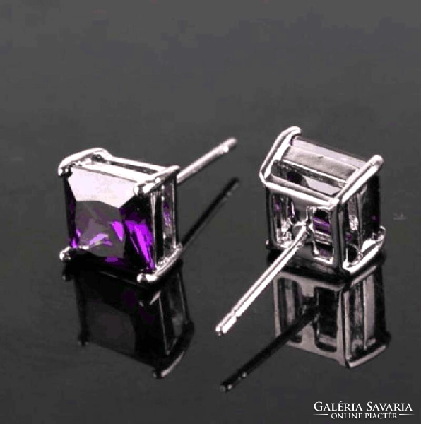 9K white gold filled (wgf) earrings with faceted purple cz crystal 43