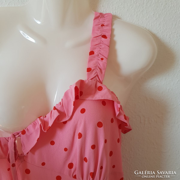 New, size 44/l dress with red polka dots on a pink background