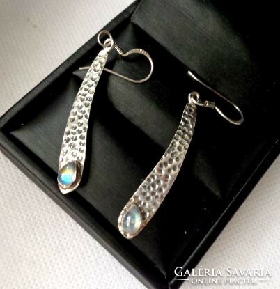 Silver moonstone hammered earrings