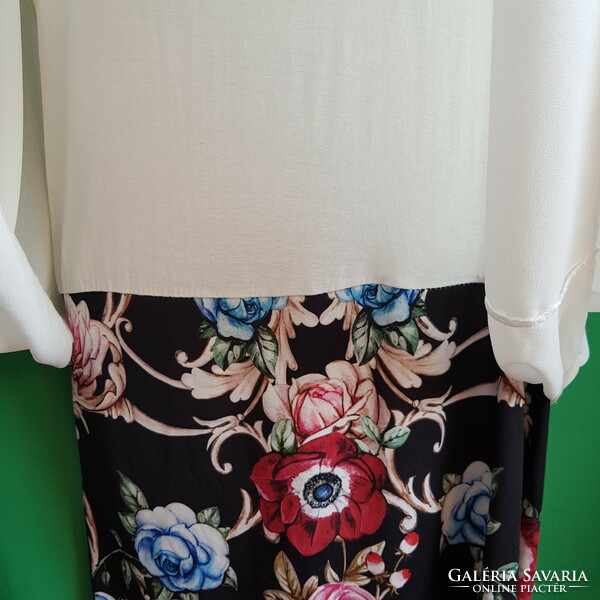 New l-2xl white muslin embellished casual dress with floral print skirt