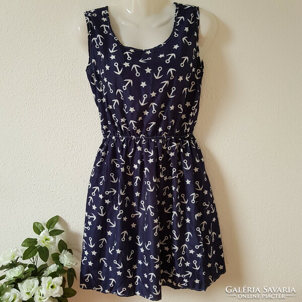 New M sleeveless summer dress, star and anchor patterned mini dress on a dark blue background