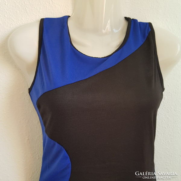 New sleeveless midi dress, size S, black and royal blue