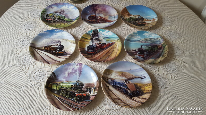 Rare davenport steam locomotive train porcelain plate collection 8 pcs.