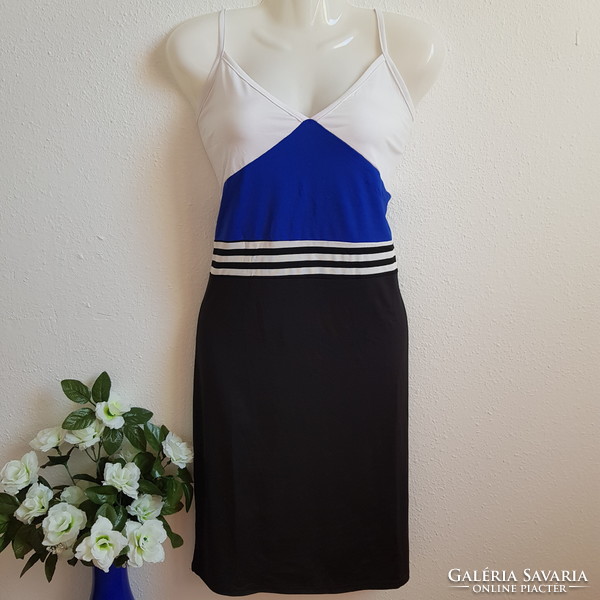 New L-size black-white-royal blue strappy midi dress