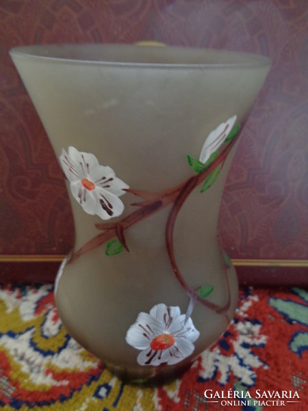 Vintage enamel painted glass vase