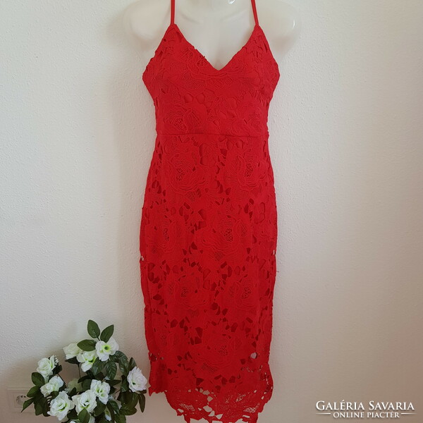 Új, 38-as/S-es piros csipke ruha, alkalmi midi ruha, koktél ruha