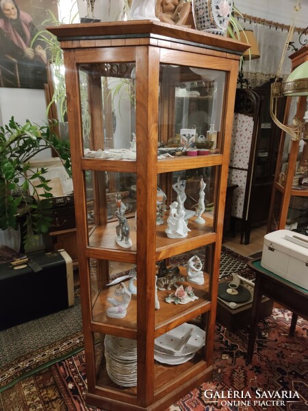1. A curiosity! Antique, Biedermeier, walkable, glass-enclosed small cherry wood display case
