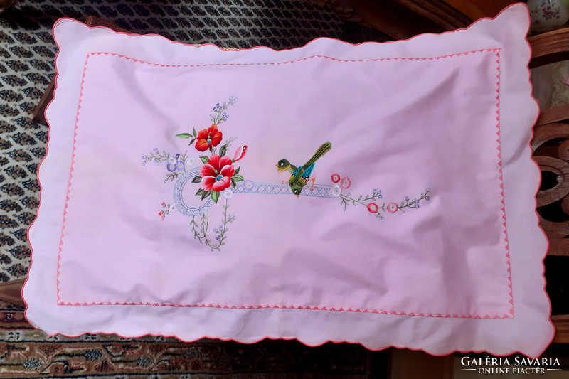 Beautiful bird embroidered decorative cushion cover. 68X46 cm