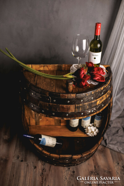 Wine and glass holder from an old barrel - rustic wine holder - barrel wine holder - self-made