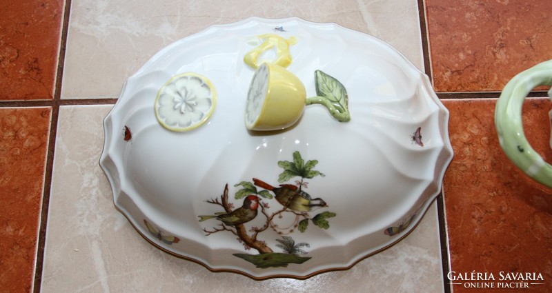 Herend Rothschild oval soup bowl with lemon holder