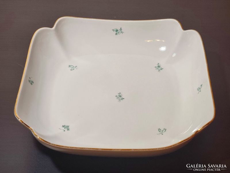 Herend green floral porcelain, rectangular side dish, gilded rim, second half of the xx.Szd