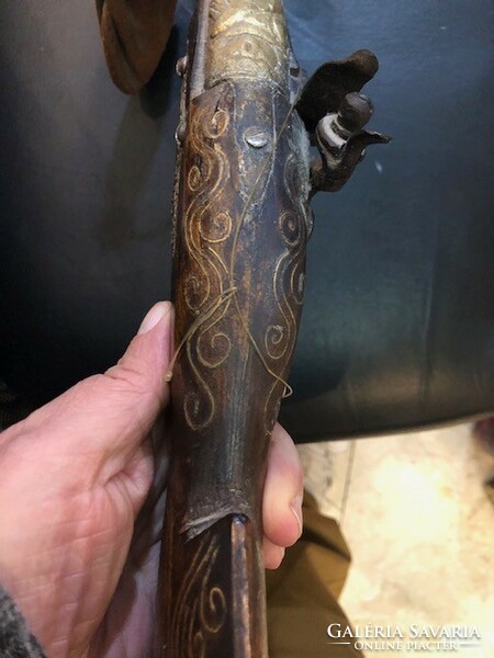 Török csappantyús pisztoly, szép állapotban, 41 cm-es.antik