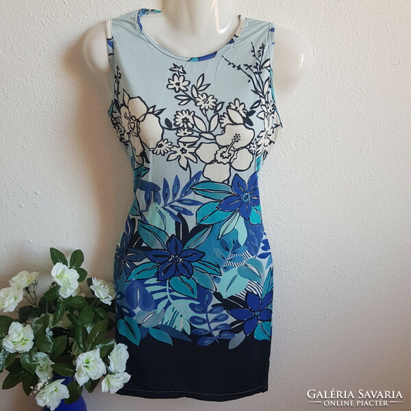 New, approx. S custom-made flower print mini dress, sleeveless summer dress, tunic