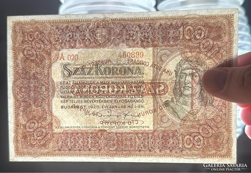 100 korona 1920 - 2db sorszámkövető - aUNC