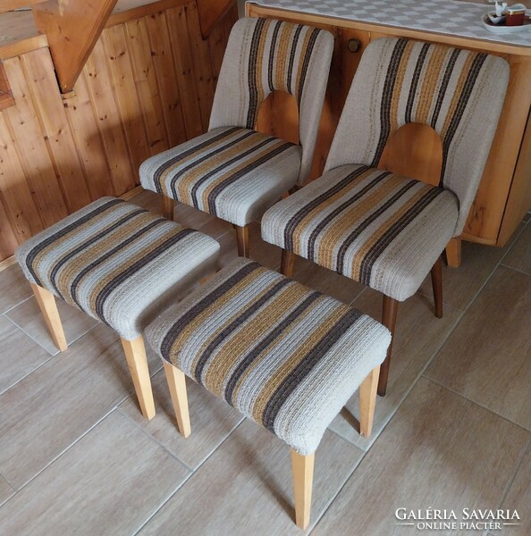 Two Lesniewski retro chairs with two footrests/seats!